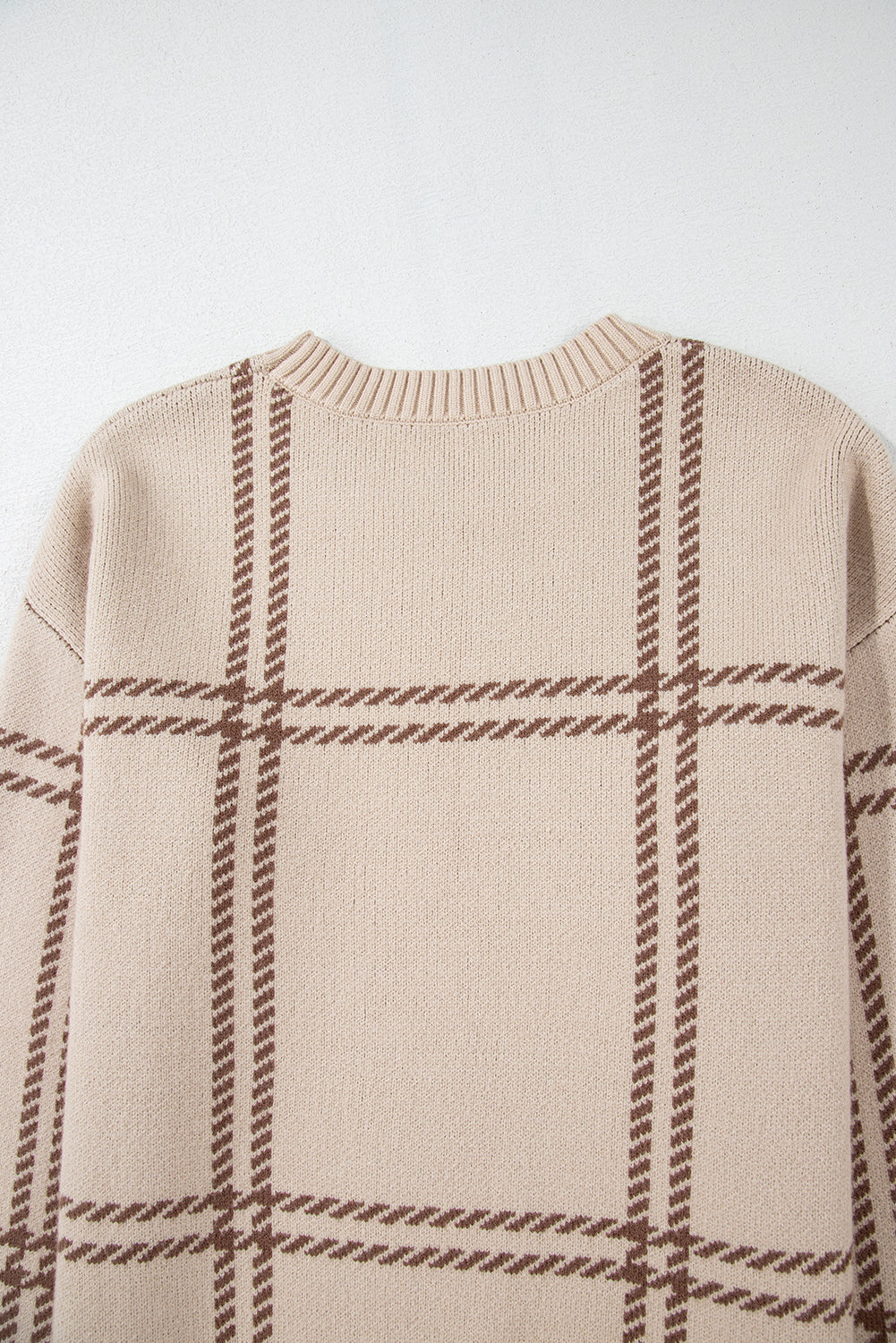 Khaki Plaid Pattern Knitted Drop Shoulder Sweater Sweaters JT's Designer Fashion