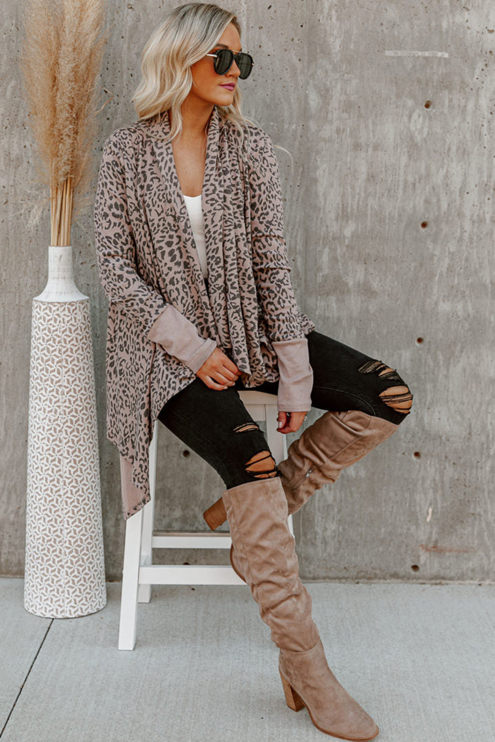 Leopard Open Front Cardigan Sweaters & Cardigans JT's Designer Fashion