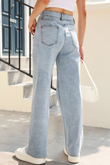 Sky Blue Mid Rise Asymmetrical Waist Wide Leg Jeans Jeans JT's Designer Fashion