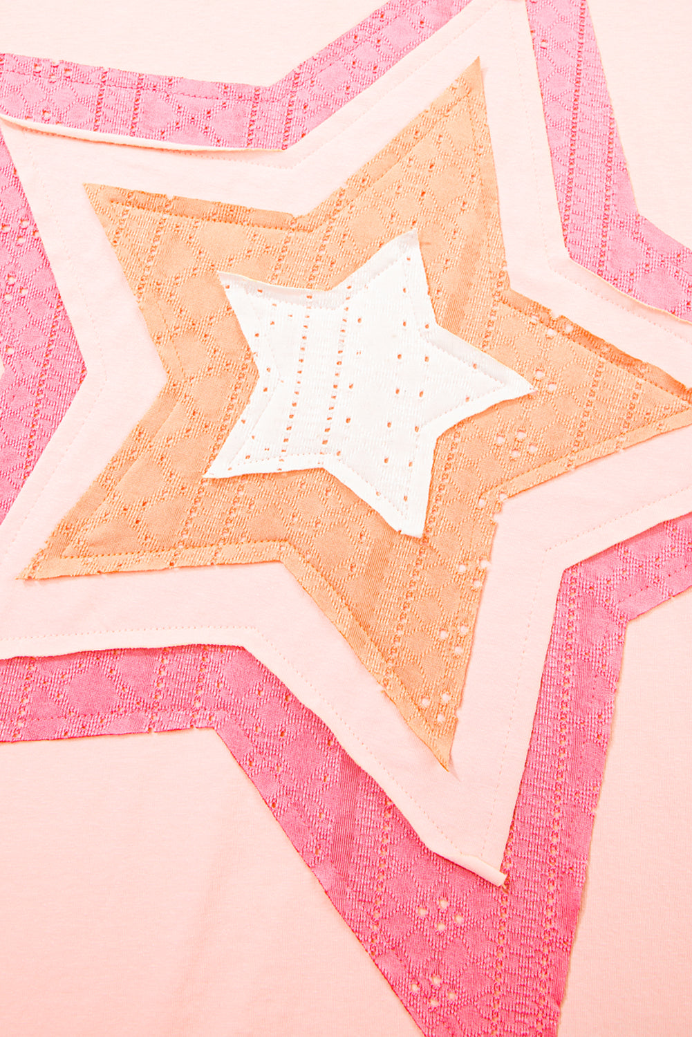 Light Pink Eyelet Lace Star Applique Plus Size T Shirt Plus Size Tops & Tees JT's Designer Fashion