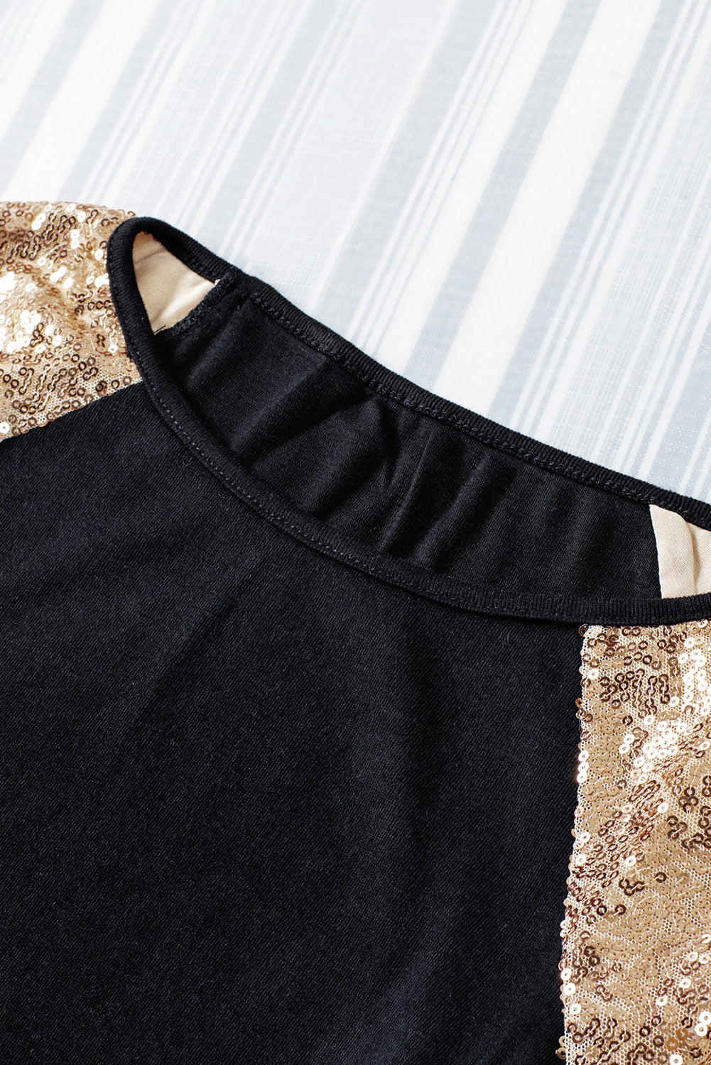 Black Sequin Shoulder Long Sleeve Top Long Sleeve Tops JT's Designer Fashion