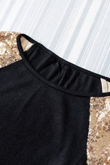 Black Sequin Shoulder Long Sleeve Top Long Sleeve Tops JT's Designer Fashion
