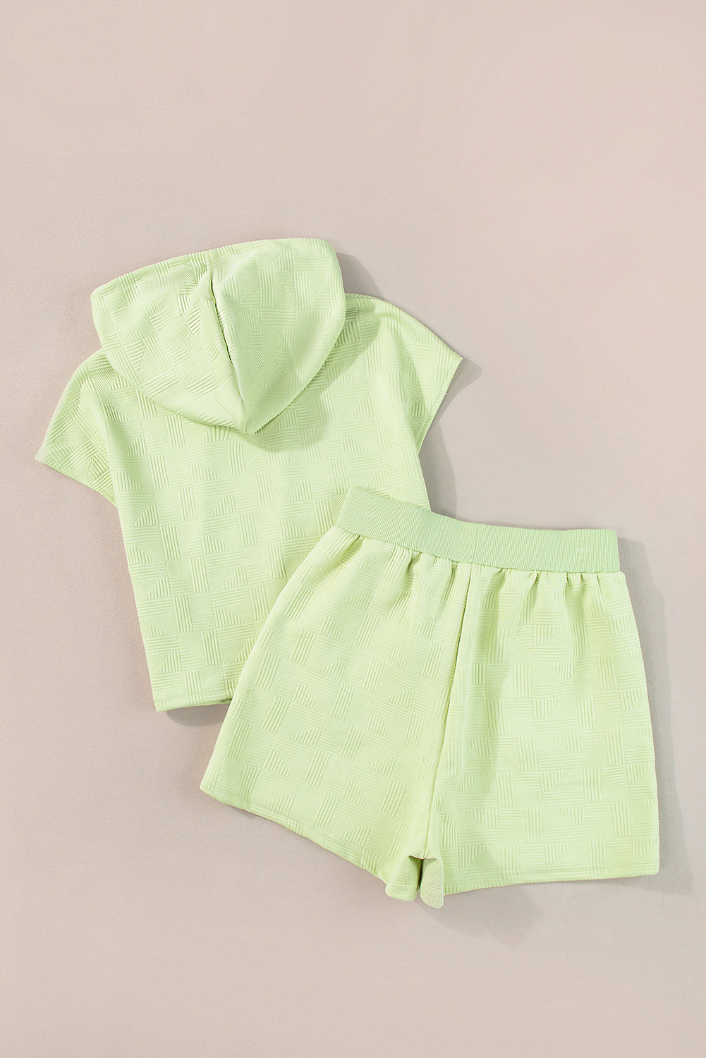 Meadow Mist Green Textured Cropped Hoodie and Shorts Set Short Sets JT's Designer Fashion