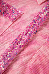 Apricot Pink Mineral Wash Sequin Patchwork Flap Pocket Shacket Jackets JT's Designer Fashion