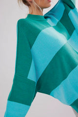 Green Checkered Side Slits Drop Shoulder Oversized Sweater Sweaters JT's Designer Fashion