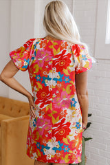 Pink Floral Print Bubble Short Sleeve Dress Floral Dresses JT's Designer Fashion
