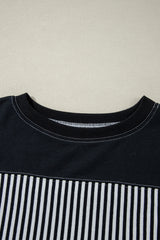 Black White Striped Patchwork 3/4 Sleeve Oversize Top Long Sleeve Tops JT's Designer Fashion