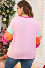 Pink Colorblock Patchwork Long Sleeve Plus Size Top Plus Size Long Sleeve Tops JT's Designer Fashion