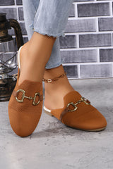Chestnut Leather Strap Buckle Decor Slip On Flats Women's Shoes JT's Designer Fashion