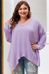 Orchid Petal Plus Size Waffle Knit Exposed Seam Flowy Top Orchid Petal (US 22W-24W)3X 67%Polyester+30%Viscose+3%Elastane Plus Size Long Sleeve Tops JT's Designer Fashion