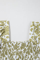 Yellow Boho Floral Square Neck Smocked Bust Puff Sleeve Tiered Long Dress Floral Dresses JT's Designer Fashion