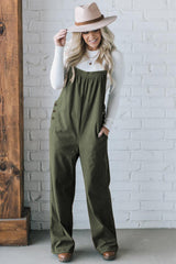 Jungle Green Solid Pocketed Loose Fit Corduroy Overall Jumpsuits & Rompers JT's Designer Fashion