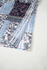 Blue Retro Floral Print Long Loose Open Front Kimono Kimonos JT's Designer Fashion