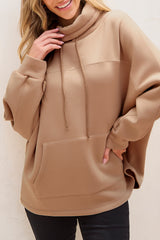 Light French Beige Drawstring Turtleneck Dolman Sleeve Sweatshirt Sweatshirts & Hoodies JT's Designer Fashion