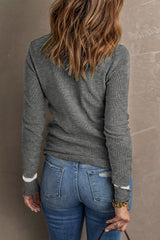Medium Grey Ribbed Trim Crew Neck Long Sleeve Sweater Sweaters & Cardigans JT's Designer Fashion