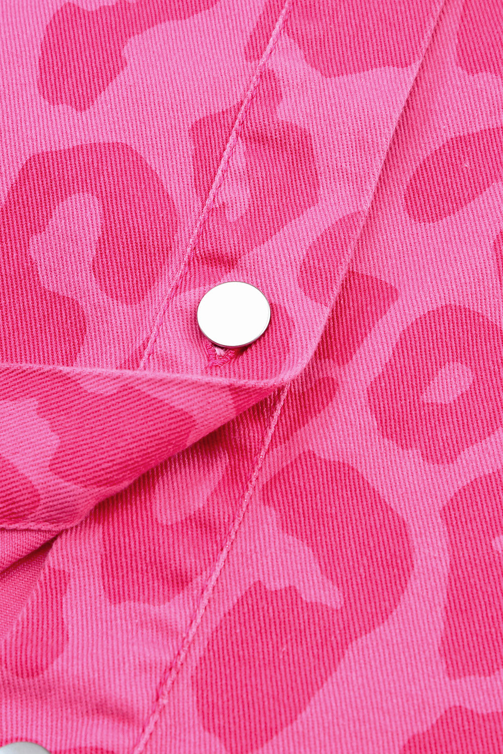 Pink Leopard Print Button Cuffs Raw Hem Jacket Denim Jackets JT's Designer Fashion