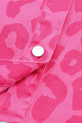 Pink Leopard Print Button Cuffs Raw Hem Jacket Denim Jackets JT's Designer Fashion