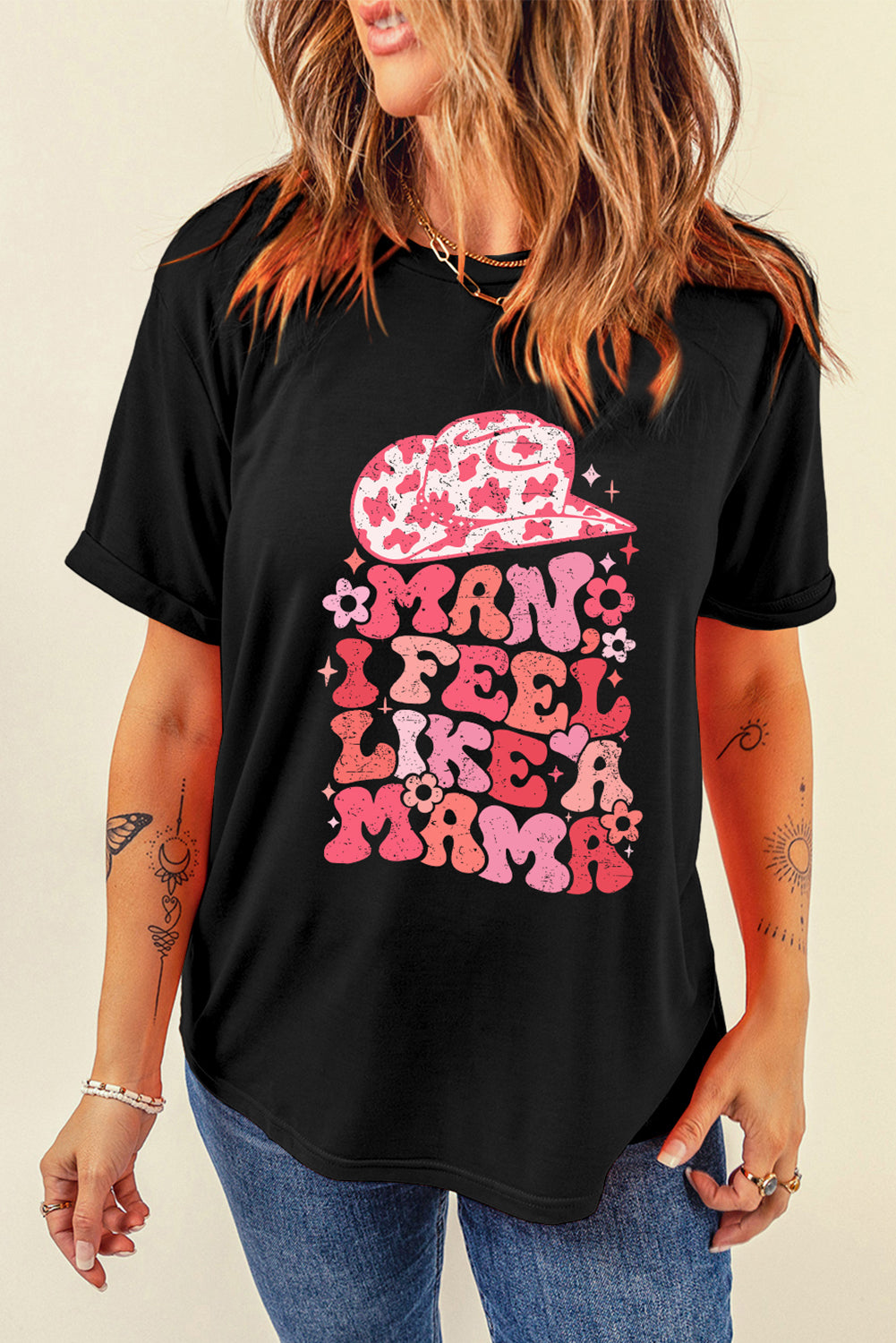 Black MAN I FEEL LIKE A MAMA Graphic Tee Graphic Tees JT's Designer Fashion
