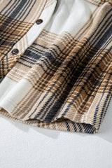 Multicolour Plaid Print Flap Pocket Button Up Shacket Plaid Shackets JT's Designer Fashion
