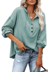Buttoned High and Low Hem Hoodie Sweatshirts & Hoodies JT's Designer Fashion