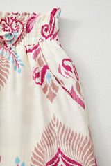 Rose Boho Printed Shirred High Waist Flowy Wide Leg Pants Pants & Culotte JT's Designer Fashion