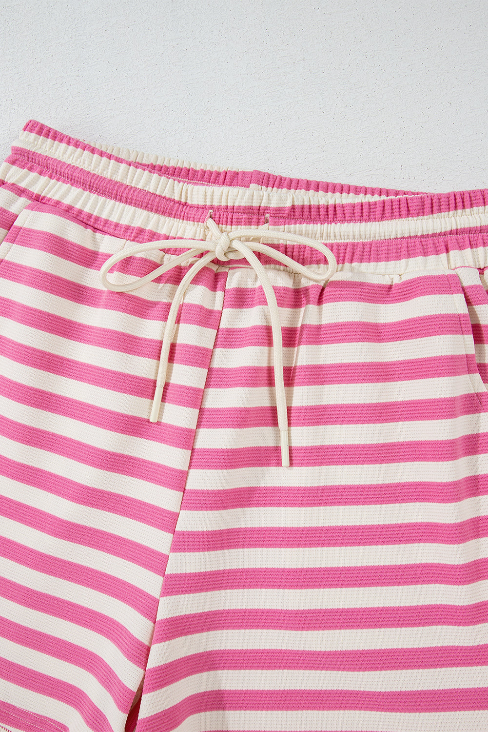 Rose Stripe Crew Neck T Shirt and Drawstring Shorts Set Short Sets JT's Designer Fashion