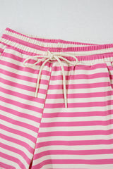 Rose Stripe Crew Neck T Shirt and Drawstring Shorts Set Short Sets JT's Designer Fashion