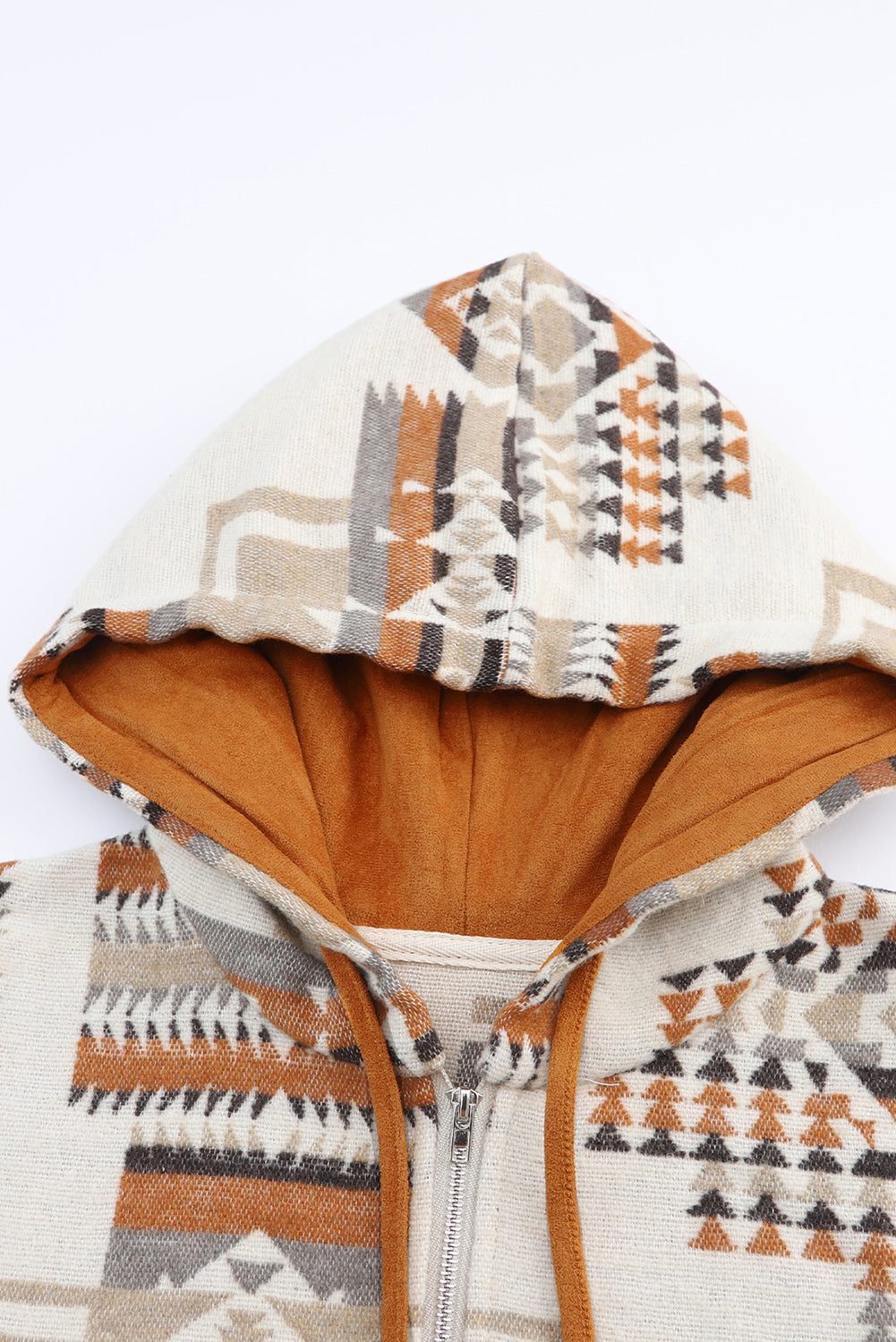 Beige Aztec Print Kangaroo Pocket Half-Zip Hoodie Sweatshirts & Hoodies JT's Designer Fashion