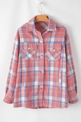 Pink Plaid Flap Pocket Button Up Shacket Plaid Shackets JT's Designer Fashion