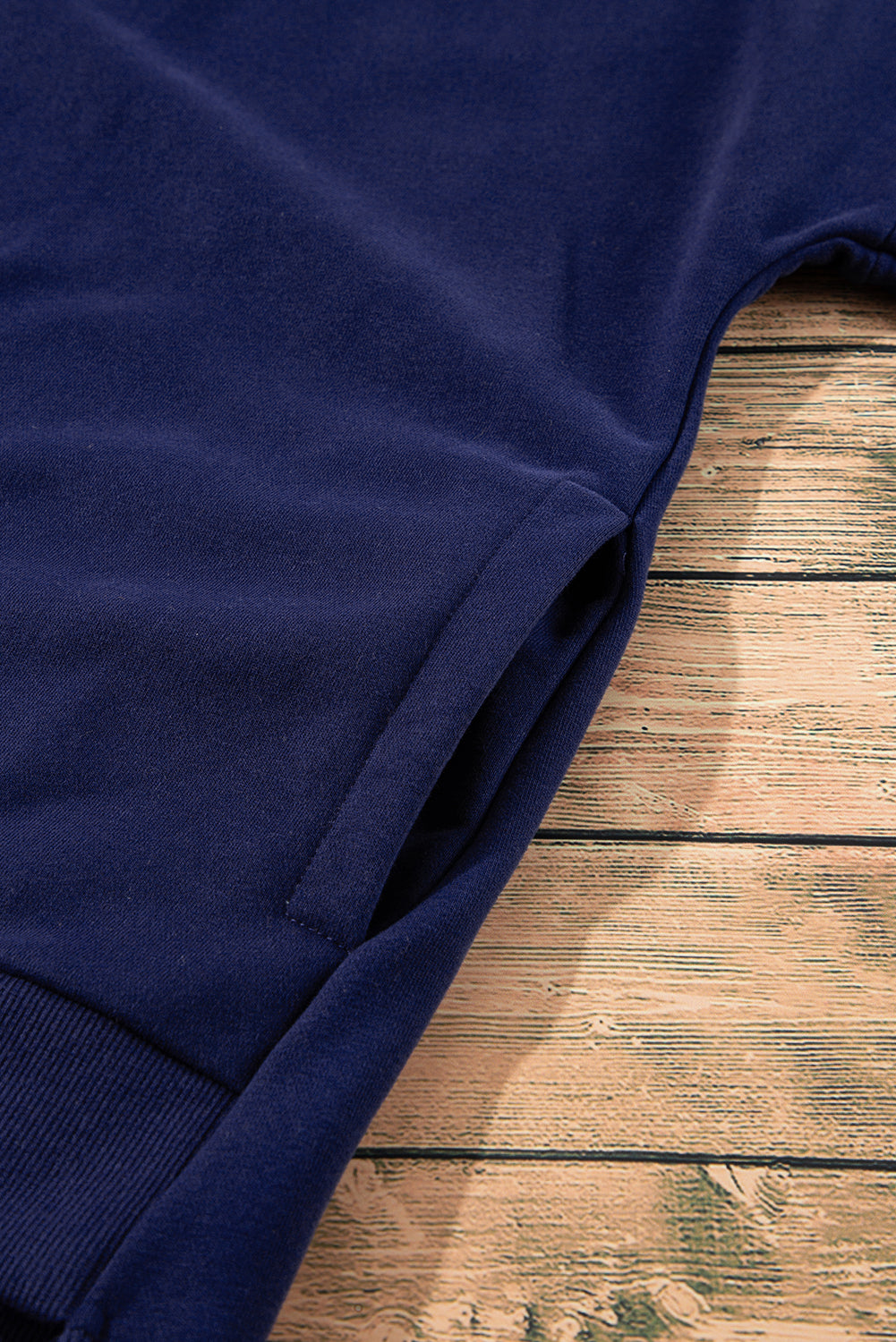 Navy Blue Solid Fleece Lined Drop Shoulder High Low Sweatshirt Sweatshirts & Hoodies JT's Designer Fashion