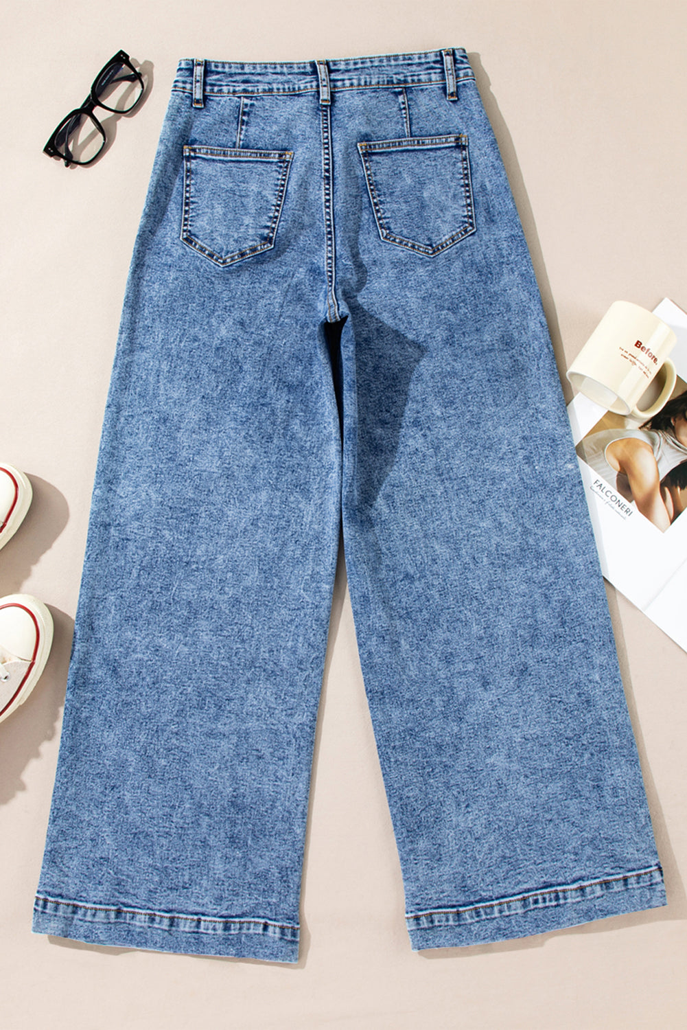Blue Chic Patch Pocket Straight Leg Loose Jeans Jeans JT's Designer Fashion