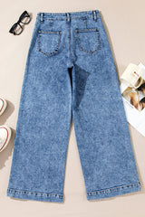 Blue Chic Patch Pocket Straight Leg Loose Jeans Jeans JT's Designer Fashion