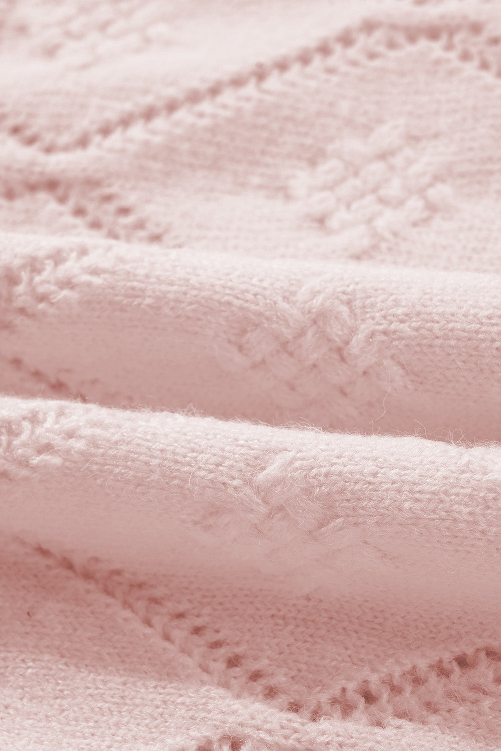 Gossamer Pink Openwork Plaid Puff Sleeve Cropped Sweater Sweaters JT's Designer Fashion