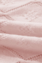 Gossamer Pink Openwork Plaid Puff Sleeve Cropped Sweater Sweaters JT's Designer Fashion