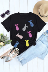 Black Sequin Bunny Doll Graphic Easter Day T Shirt Graphic Tees JT's Designer Fashion