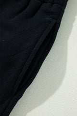 Black Solid Color Fleece Lined Drawstring Waist Casual Pants Pants & Culotte JT's Designer Fashion