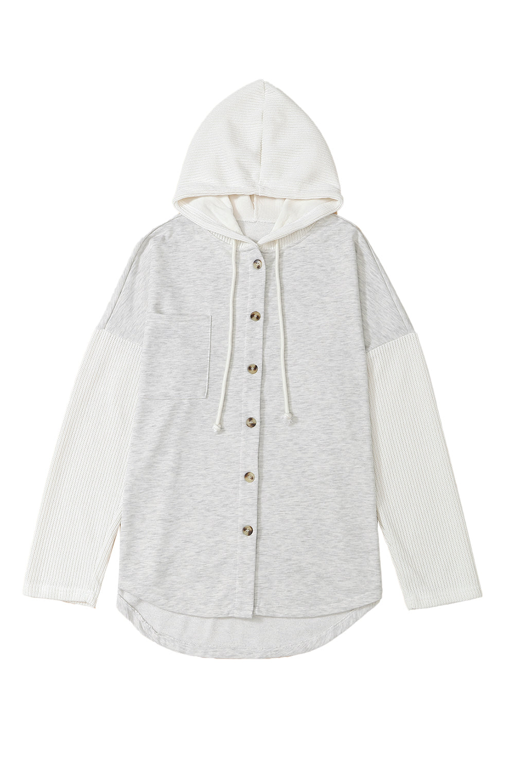 Gray Button Up Contrast Knitted Sleeves Hooded Jacket Jackets JT's Designer Fashion