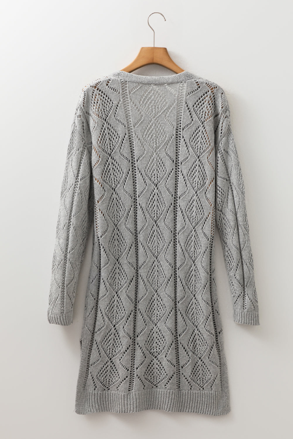 Gray Hollow-out Openwork Knit Cardigan Cardigans JT's Designer Fashion