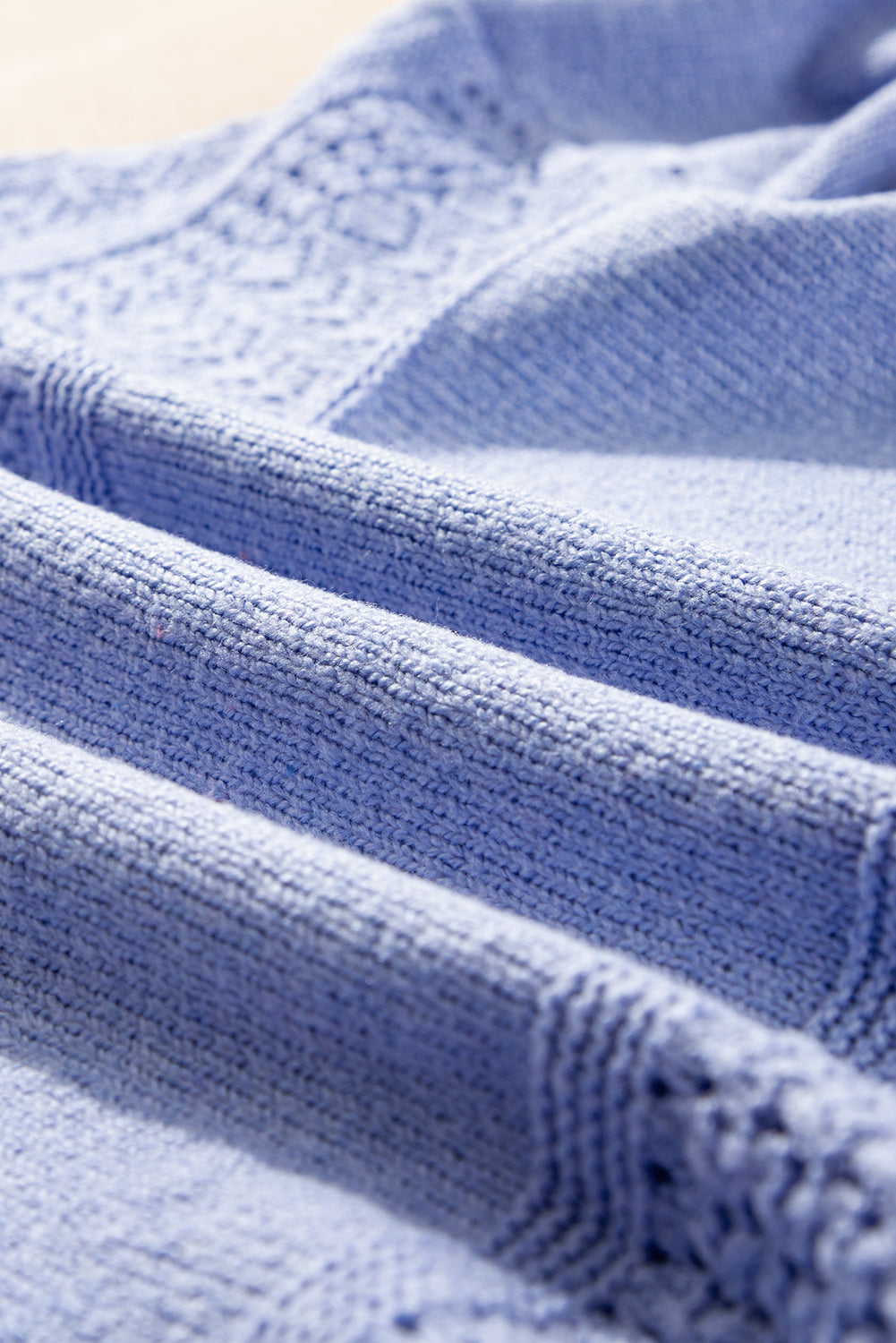 Sky Blue Eyelet Pattern Detail V Neck Drop Shoulder Sweater Sweaters JT's Designer Fashion