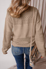 Camel Eyelet Pattern Detail V Neck Drop Shoulder Sweater Sweaters JT's Designer Fashion