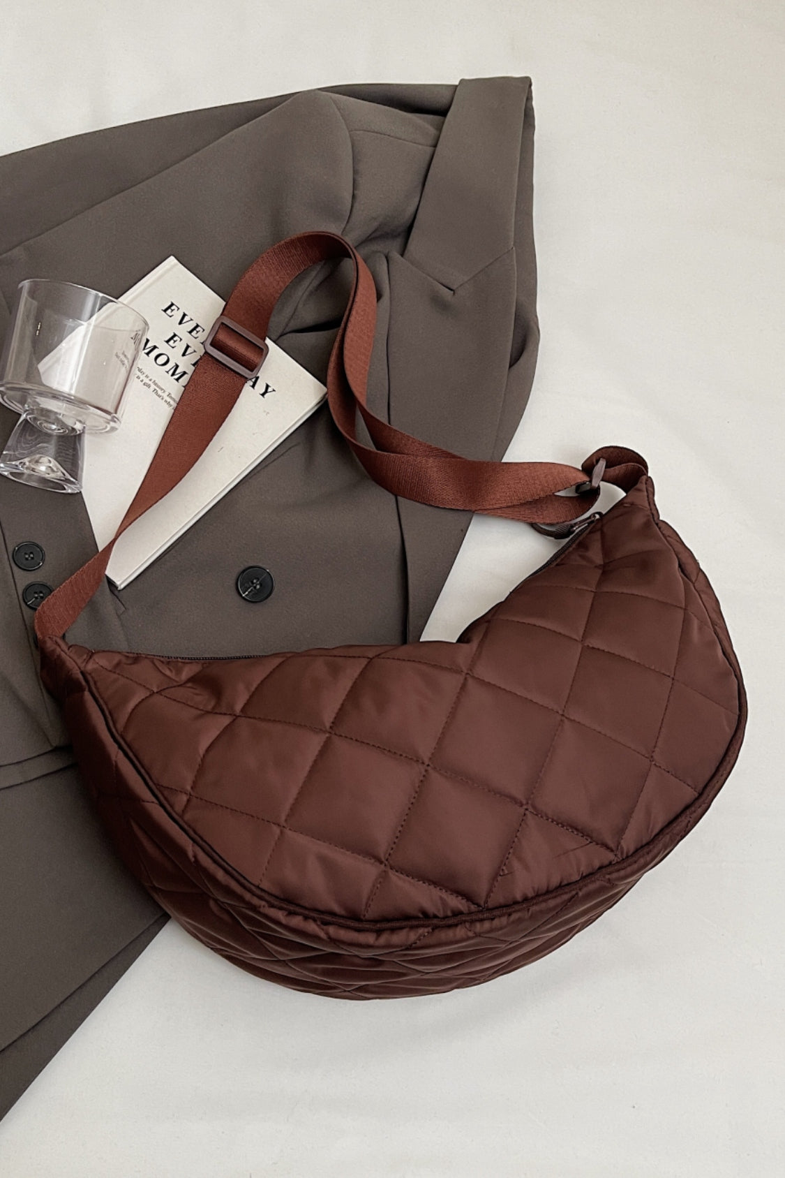 Plaid Quilted Adjustable Strap Crossbody Bag Shoulder Bags JT's Designer Fashion