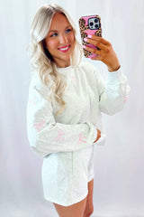 Light Grey Girly Bow Embroidered Detail Puff Sleeve Pullover 2pcs Short Set Short Sets JT's Designer Fashion