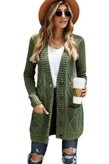 Green Front Pocket and Buttons Closure Cardigan Sweaters & Cardigans JT's Designer Fashion