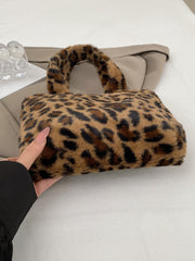 Leopard Fluff Handbag with Zip Shoulder Bags JT's Designer Fashion