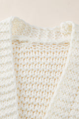 White Chunky Oversize Knit Drop Shoulder Puff Sleeve Cardigan Cardigans JT's Designer Fashion