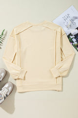 Beige Splicing Round Neck Pullover Sweatshirt Sweatshirts & Hoodies JT's Designer Fashion