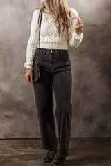 White Cable Knit Cropped Sweater Sweaters JT's Designer Fashion