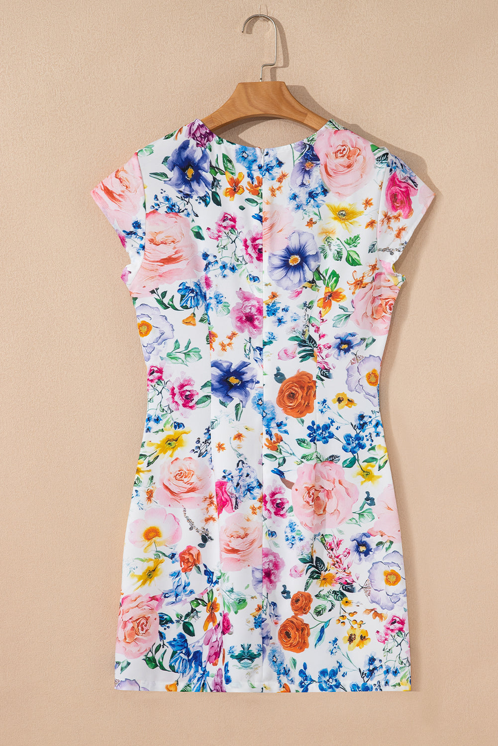 Sky Blue Vibrant Floral Print Cap Sleeve Mini Dress Floral Dresses JT's Designer Fashion
