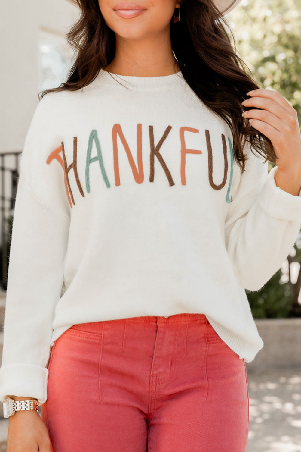 White Thankful Ivory Embroidered Sweater Sweaters JT's Designer Fashion