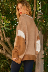 Light French Beige Color Block Contrast Stitch Oversized Sweater Sweaters & Cardigans JT's Designer Fashion